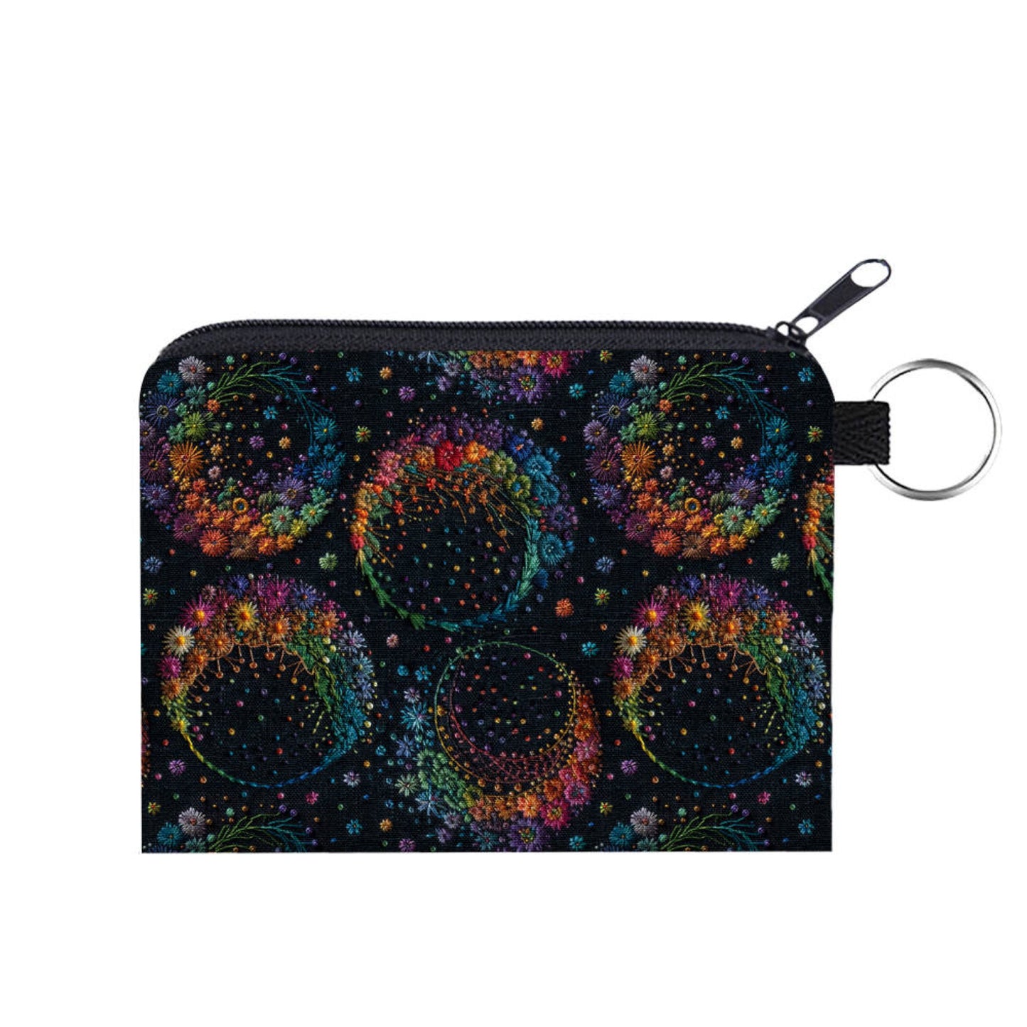 Mini Pouch - Moon Embroidery on Black