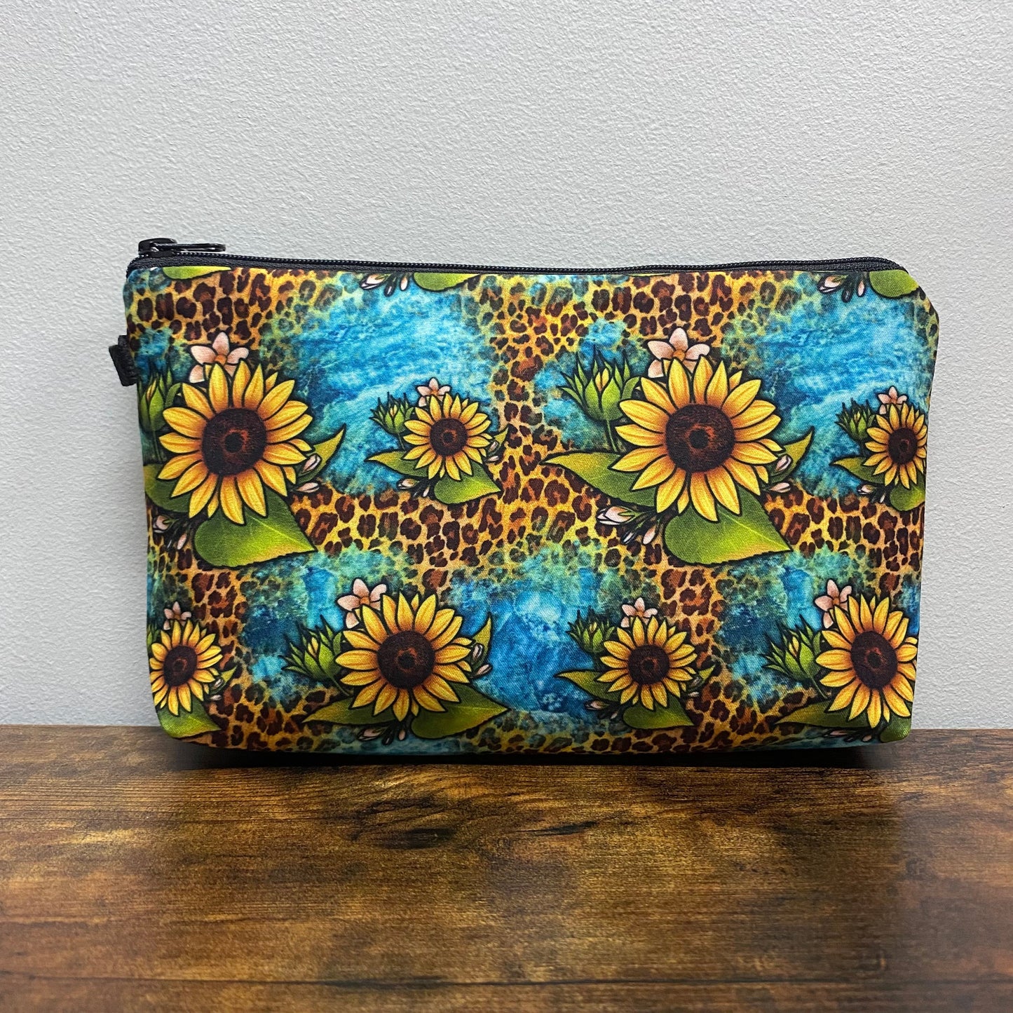 Pouch - Animal Print Sunflower Leaves Blue