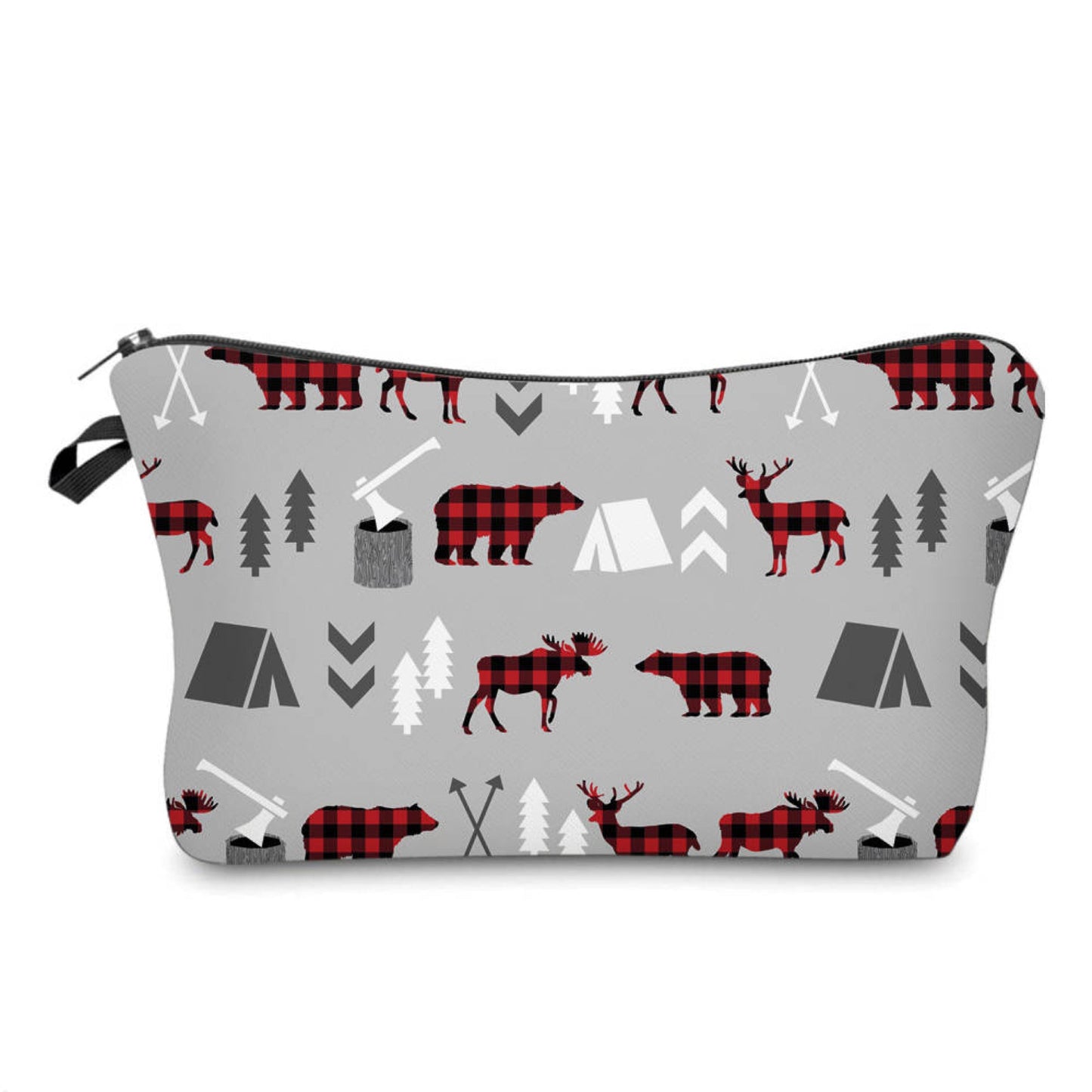 Pouch - Holiday Christmas - Plaid Woodland Creatures on Grey